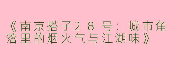 《南京搭子28号：城市角落里的烟火气与江湖味》