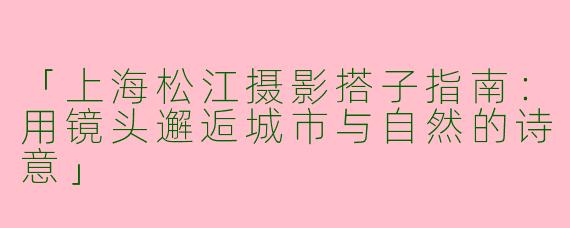 「上海松江摄影搭子指南：用镜头邂逅城市与自然的诗意」