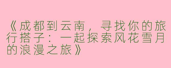 《成都到云南，寻找你的旅行搭子：一起探索风花雪月的浪漫之旅》