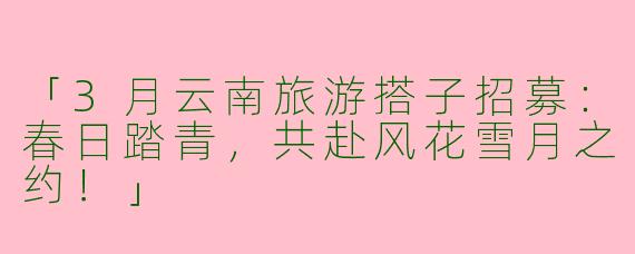 「3月云南旅游搭子招募：春日踏青，共赴风花雪月之约！」