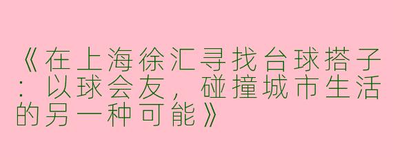《在上海徐汇寻找台球搭子：以球会友，碰撞城市生活的另一种可能》