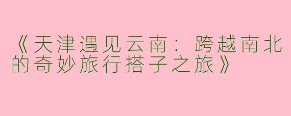 《天津遇见云南：跨越南北的奇妙旅行搭子之旅》