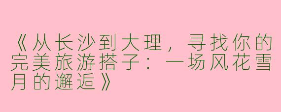 《从长沙到大理，寻找你的完美旅游搭子：一场风花雪月的邂逅》