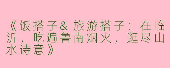 《饭搭子&旅游搭子：在临沂，吃遍鲁南烟火，逛尽山水诗意》