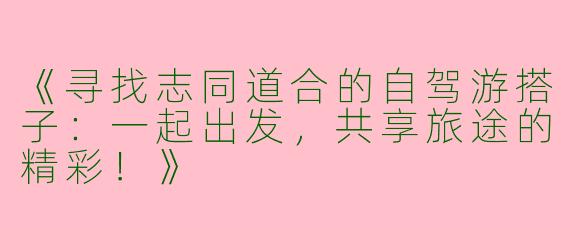 《寻找志同道合的自驾游搭子：一起出发，共享旅途的精彩！》