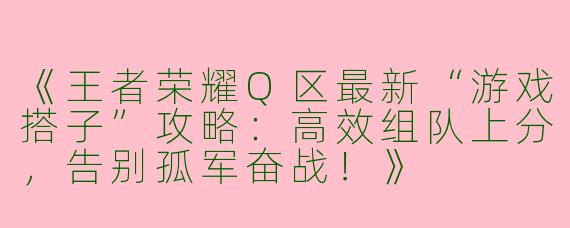 《王者荣耀Q区最新“游戏搭子”攻略：高效组队上分，告别孤军奋战！》