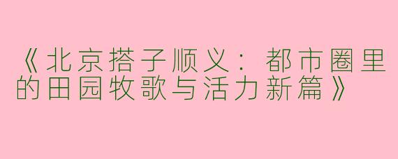 《北京搭子顺义：都市圈里的田园牧歌与活力新篇》
