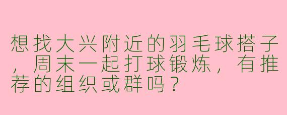 想找大兴附近的羽毛球搭子，周末一起打球锻炼，有推荐的组织或群吗？