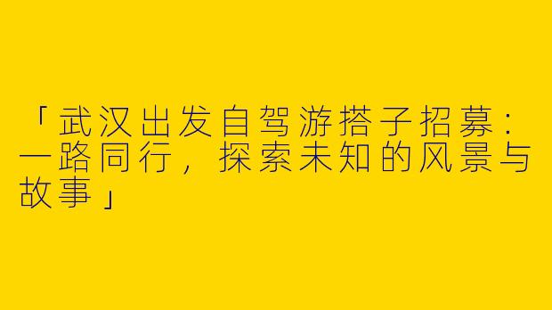 「武汉出发自驾游搭子招募：一路同行，探索未知的风景与故事」