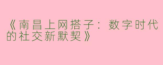 《南昌上网搭子：数字时代的社交新默契》