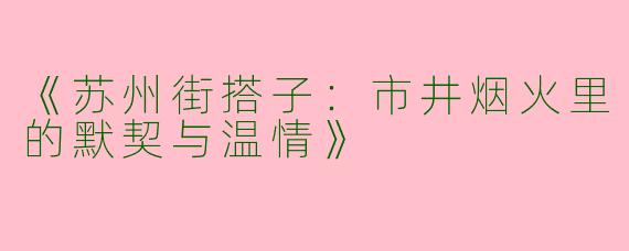 《苏州街搭子：市井烟火里的默契与温情》