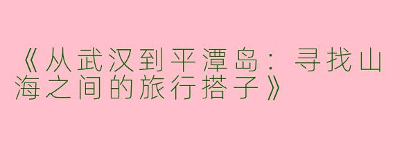 《从武汉到平潭岛：寻找山海之间的旅行搭子》