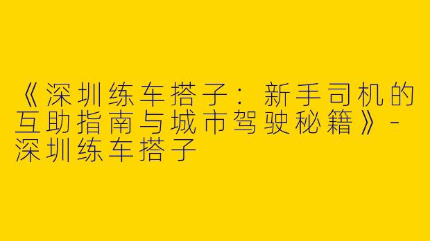 《深圳练车搭子：新手司机的互助指南与城市驾驶秘籍》-深圳练车搭子