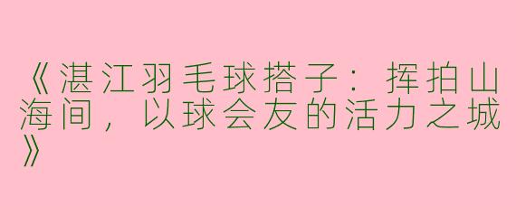 《湛江羽毛球搭子：挥拍山海间，以球会友的活力之城》