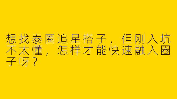 想找泰圈追星搭子，但刚入坑不太懂，怎样才能快速融入圈子呀？