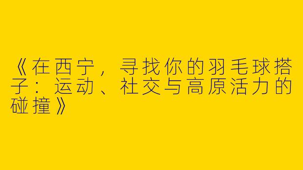 《在西宁，寻找你的羽毛球搭子：运动、社交与高原活力的碰撞》