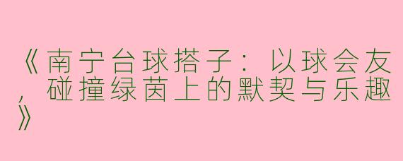 《南宁台球搭子：以球会友，碰撞绿茵上的默契与乐趣》