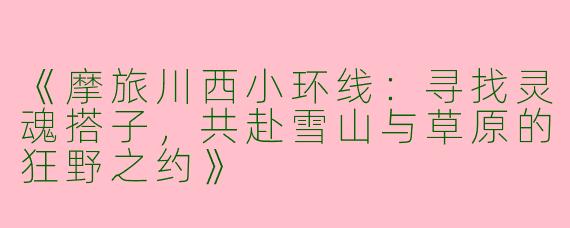 《摩旅川西小环线：寻找灵魂搭子，共赴雪山与草原的狂野之约》