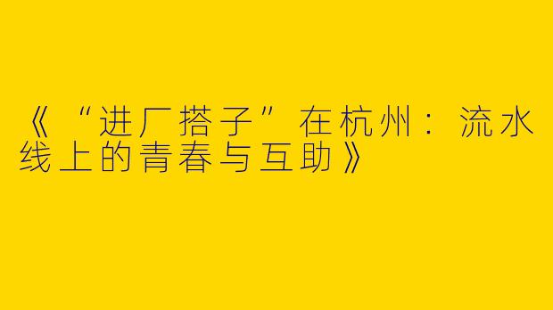 《“进厂搭子”在杭州:流水线上的青春与互助》