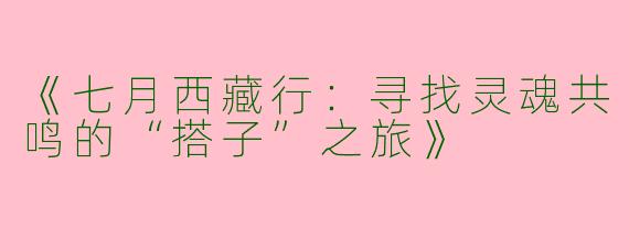 《七月西藏行：寻找灵魂共鸣的“搭子”之旅》