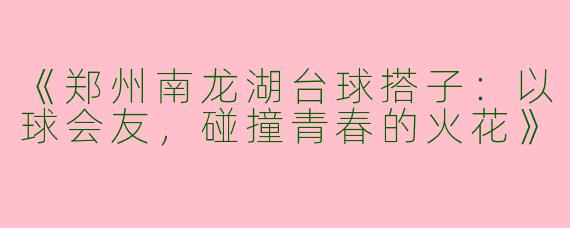 《郑州南龙湖台球搭子：以球会友，碰撞青春的火花》