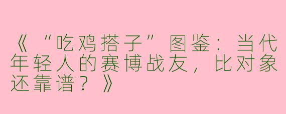 《“吃鸡搭子”图鉴：当代年轻人的赛博战友，比对象还靠谱？》