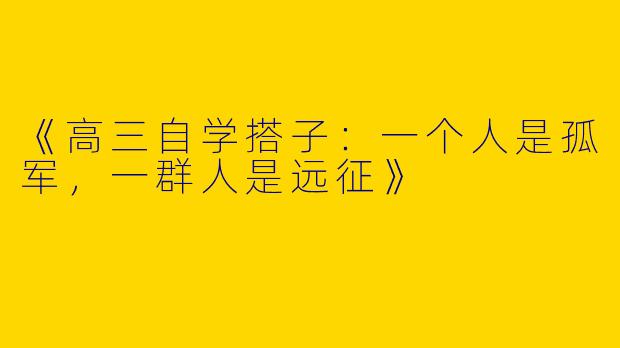 《高三自学搭子：一个人是孤军，一群人是远征》