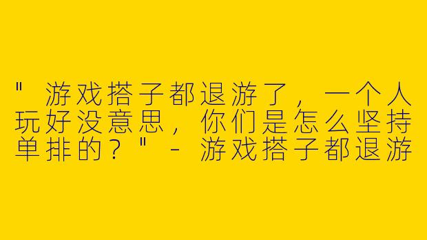 "游戏搭子都退游了,一个人玩好没意思,你们是怎么坚持单排的?"