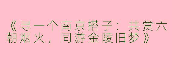 《寻一个南京搭子：共赏六朝烟火，同游金陵旧梦》