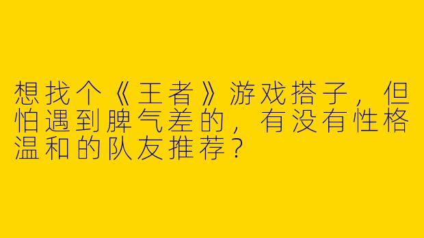 想找个《王者》游戏搭子，但怕遇到脾气差的，有没有性格温和的队友推荐？