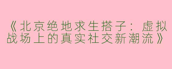 《北京绝地求生搭子：虚拟战场上的真实社交新潮流》