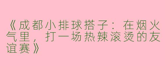 《成都小排球搭子：在烟火气里，打一场热辣滚烫的友谊赛》