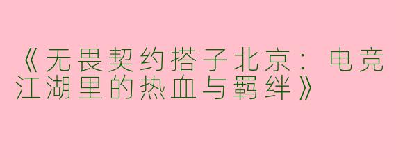 《无畏契约搭子北京：电竞江湖里的热血与羁绊》