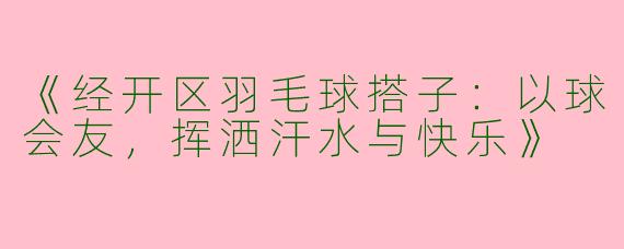 《经开区羽毛球搭子：以球会友，挥洒汗水与快乐》