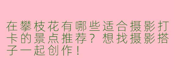在攀枝花有哪些适合摄影打卡的景点推荐？想找摄影搭子一起创作！