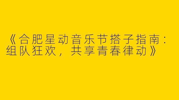 《合肥星动音乐节搭子指南：组队狂欢，共享青春律动》
