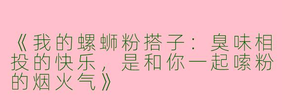 《我的螺蛳粉搭子：臭味相投的快乐，是和你一起嗦粉的烟火气》