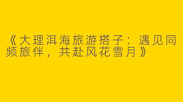 《大理洱海旅游搭子：遇见同频旅伴，共赴风花雪月》