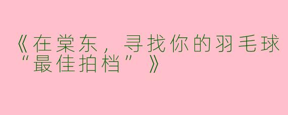 《在棠东，寻找你的羽毛球“最佳拍档”》