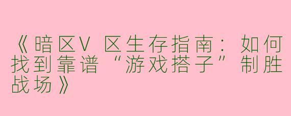 《暗区V区生存指南：如何找到靠谱“游戏搭子”制胜战场》