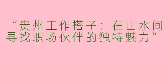 “贵州工作搭子：在山水间寻找职场伙伴的独特魅力”