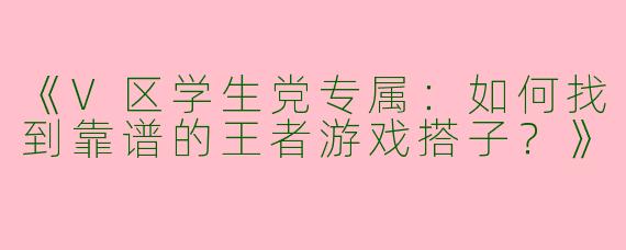 《V区学生党专属：如何找到靠谱的王者游戏搭子？》