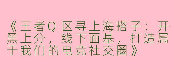 《王者Q区寻上海搭子：开黑上分，线下面基，打造属于我们的电竞社交圈》