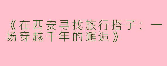 《在西安寻找旅行搭子：一场穿越千年的邂逅》