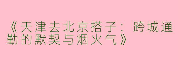 《天津去北京搭子：跨城通勤的默契与烟火气》