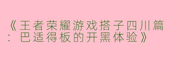 《王者荣耀游戏搭子四川篇：巴适得板的开黑体验》