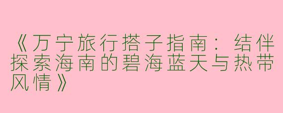 《万宁旅行搭子指南：结伴探索海南的碧海蓝天与热带风情》