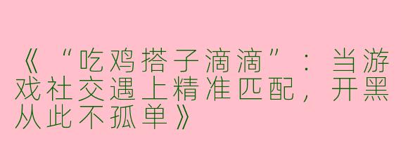 《“吃鸡搭子滴滴”：当游戏社交遇上精准匹配，开黑从此不孤单》