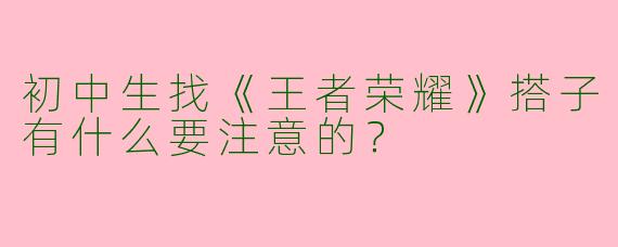 初中生找《王者荣耀》搭子有什么要注意的？