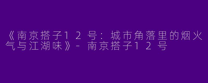 《南京搭子12号：城市角落里的烟火气与江湖味》-南京搭子12号